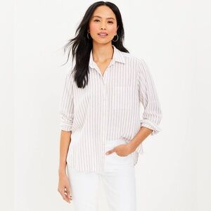 LOFT White and Pink Striped Button-Down Shirt